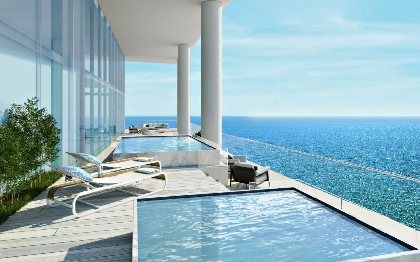 Sunlit balcony of a managed seaport apartment